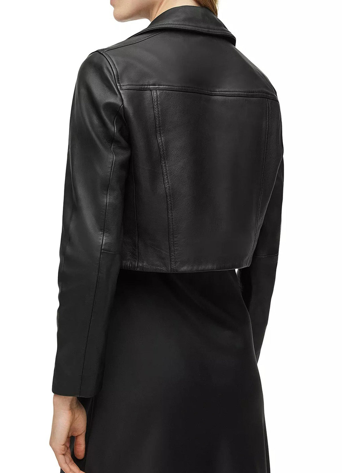 Womens Short Length Black Biker Leather Jacket