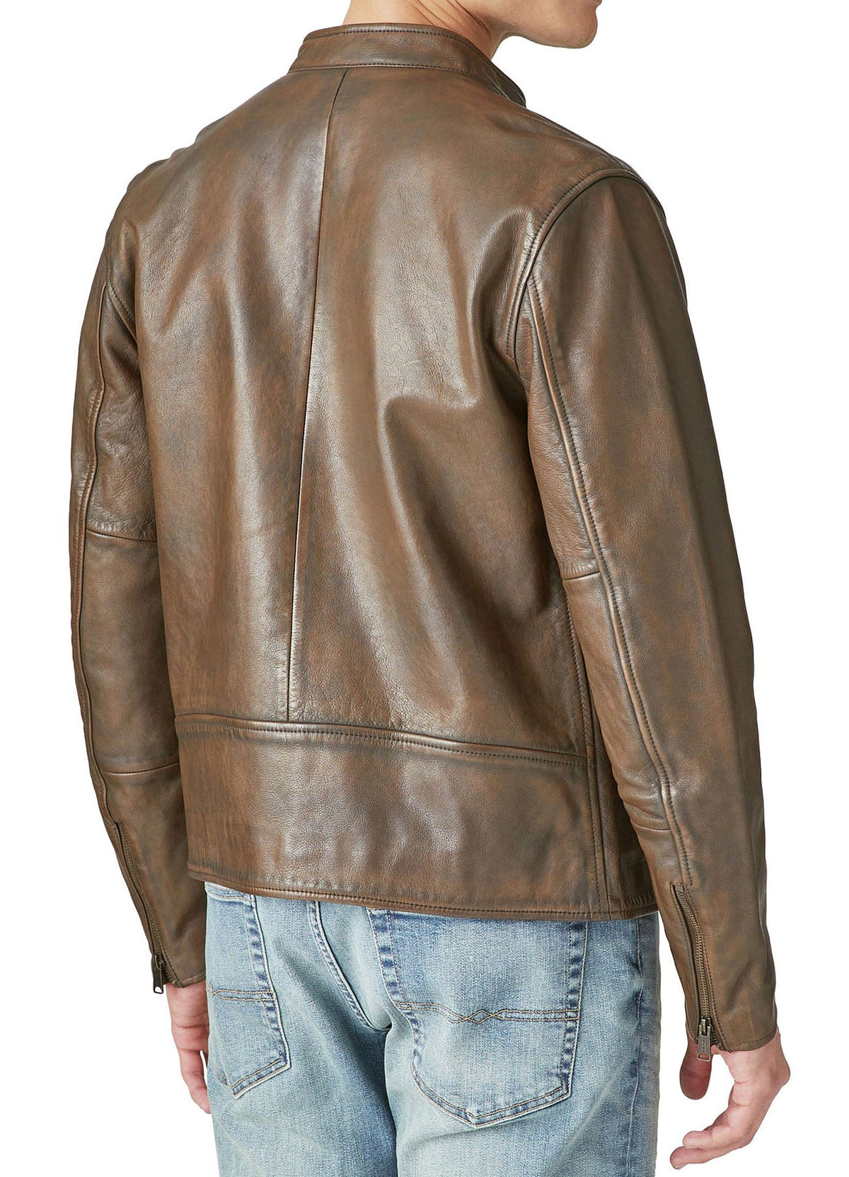 Mens Khaki Color Biker Leather Jacket