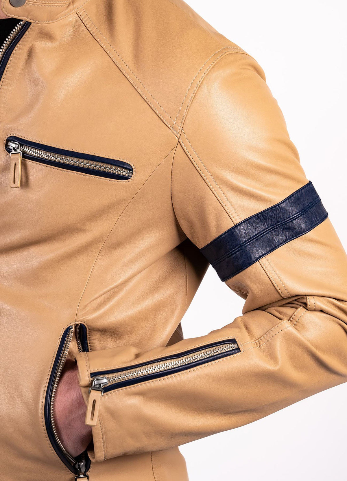 Mens Light Tan Biker Leather Jacket