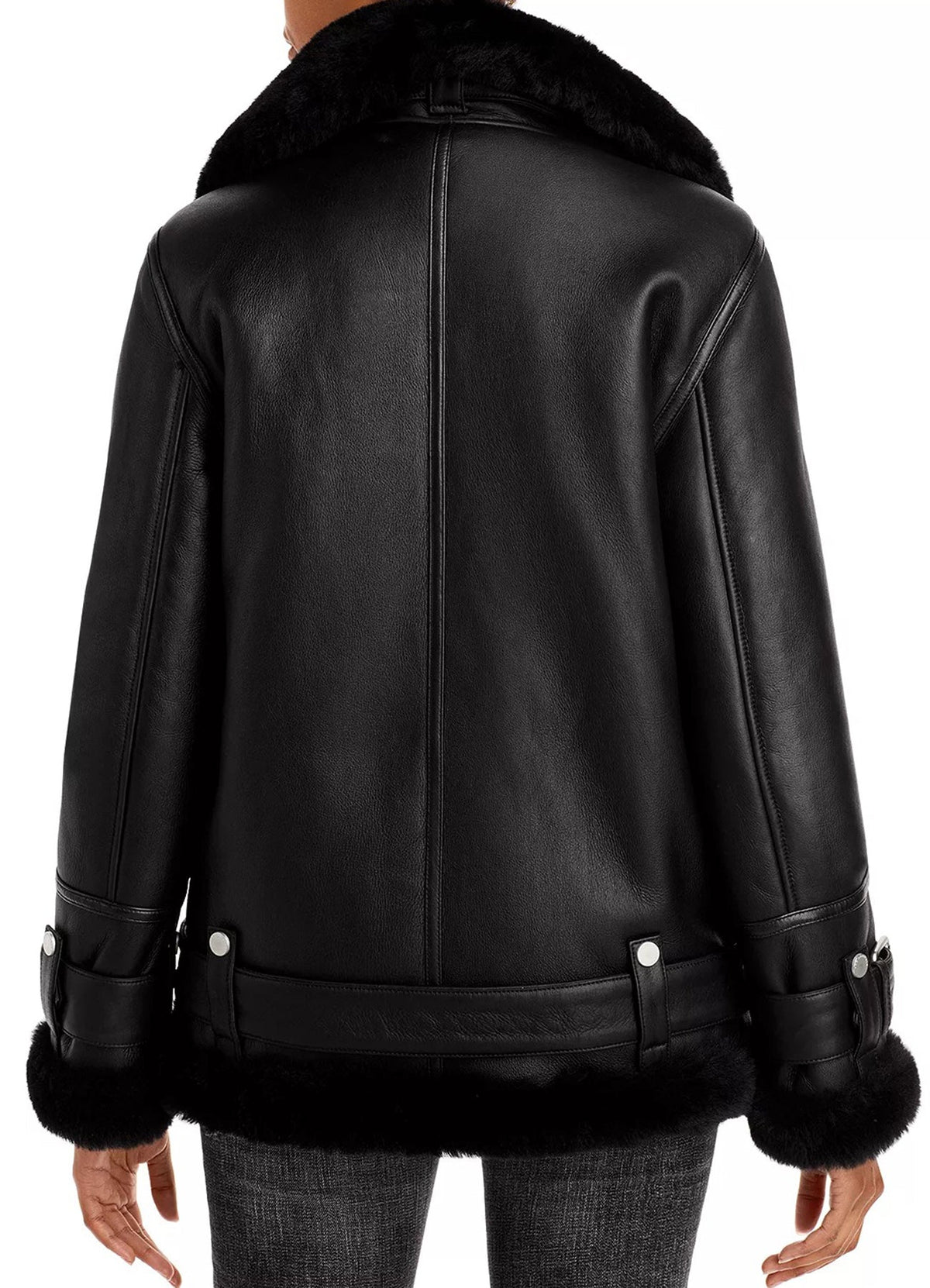Womens Jet Black Shearling Leather Jacket
