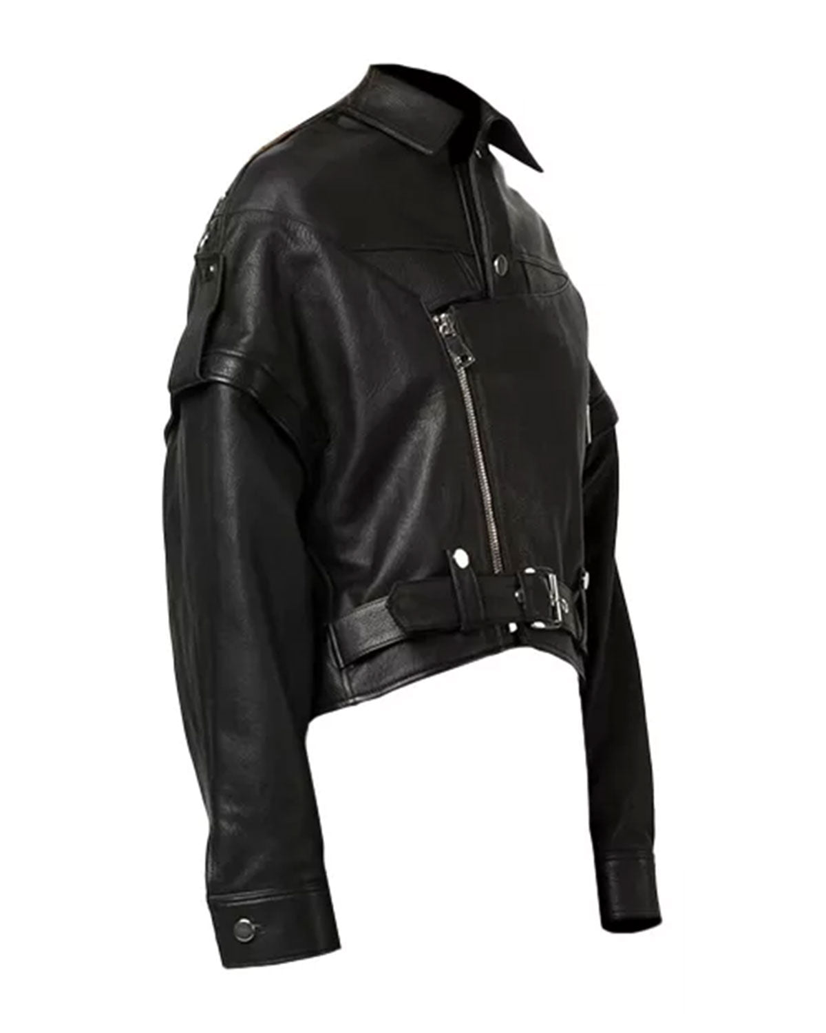Womens Black cropped leather Biker Jacket