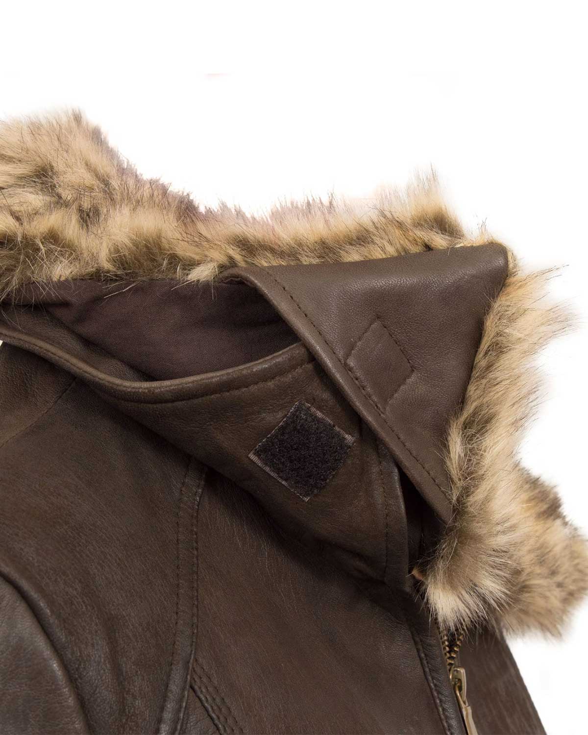 MotorCycleJackets Female Brown Leather Jacket With Fur Collar Women’s