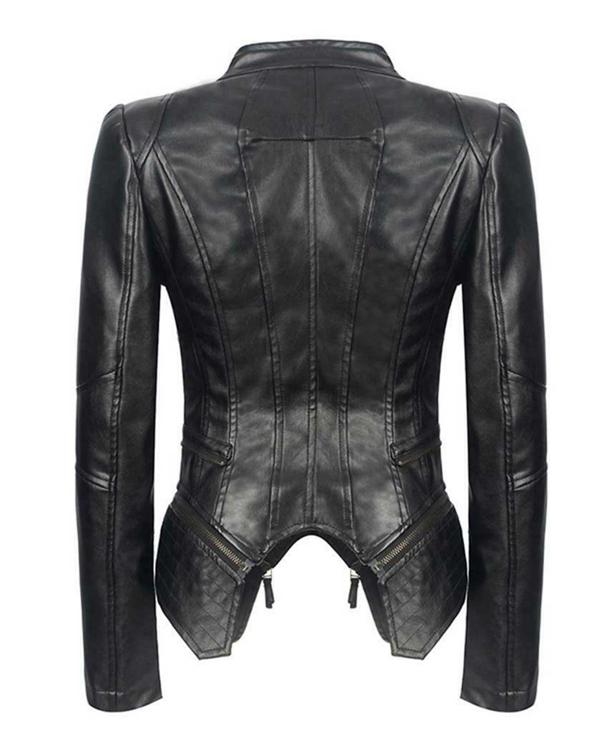 MotorCycleJackets Women Black Long Gothic Leather Jacket – New Arrival in Michigan