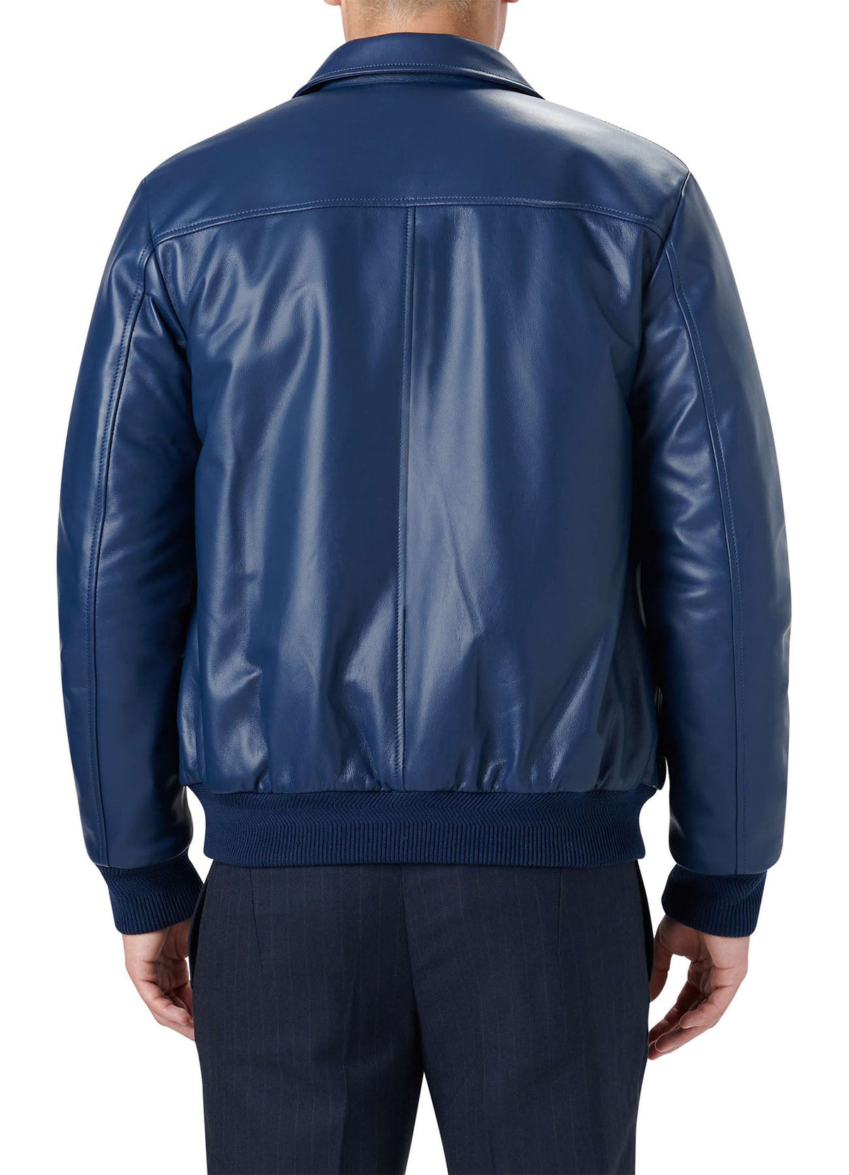 Mens Soft Blue Bomber Leather Jacket