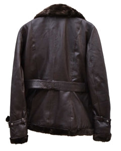 MotorCycleJackets Belted Sheepskin Black Leather Jacket Coat For Women
