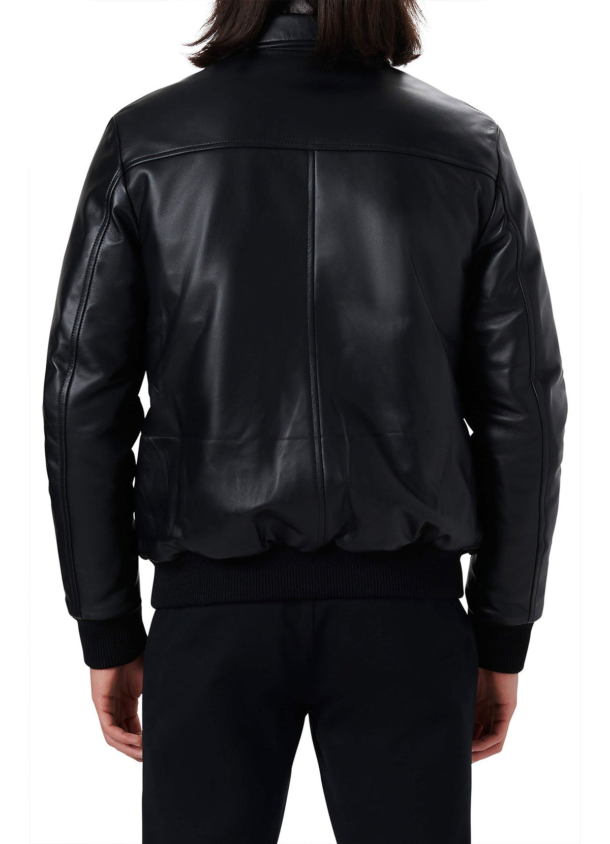 Mens Deep Black Smooth Bomber Leather Jacket