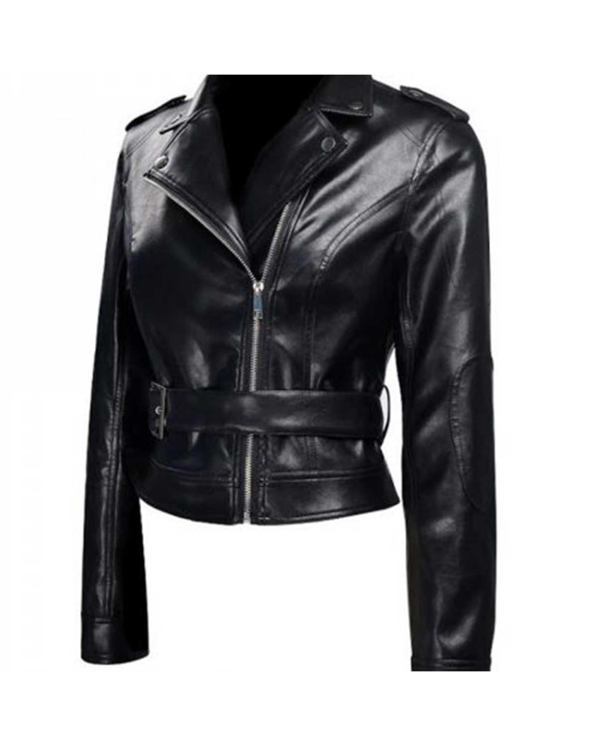 MotorCycleJackets Women Black Short Gothic Leather Jacket – New Arrival in Michigan