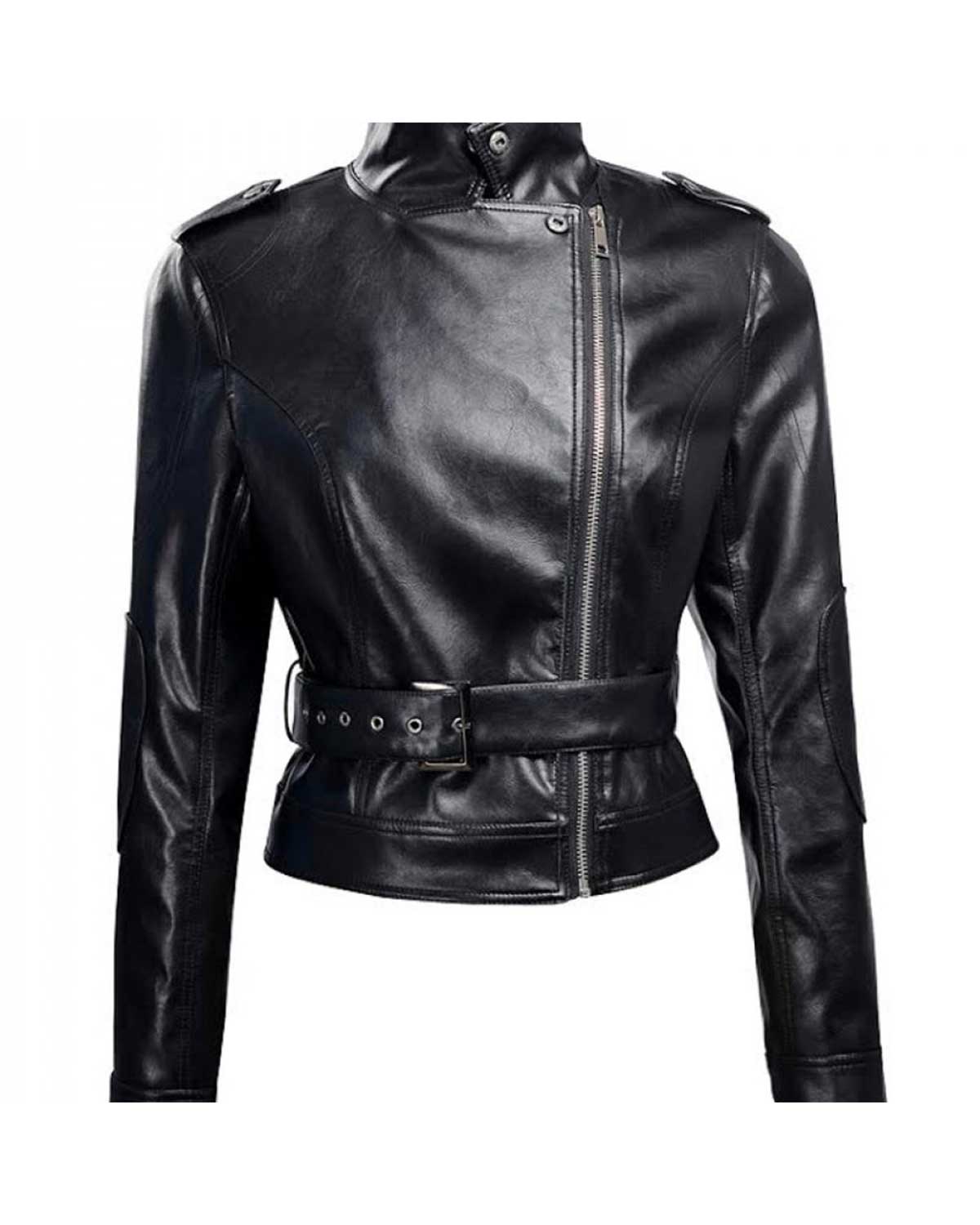 MotorCycleJackets Women Black Short Gothic Leather Jacket – New Arrival in Michigan