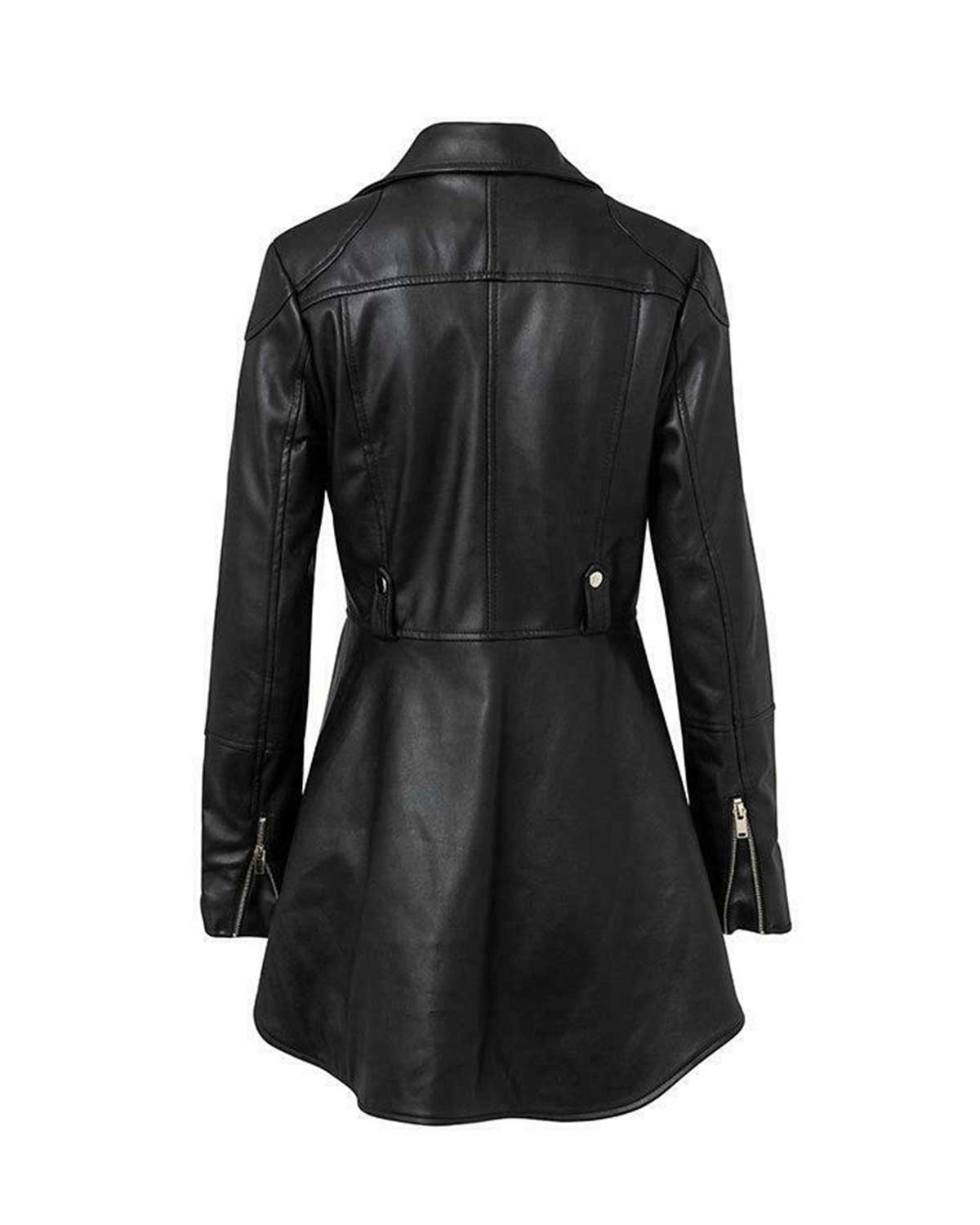 MotorCycleJackets Women Black Peplum Richline Leather Jacket