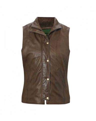 MotorCycleJackets Sibson Women’s Mid-Brown Leather Gilet