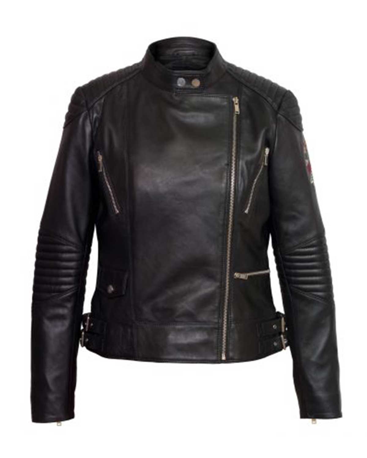 Black Embroidered Biker Women’s Leather Jacket