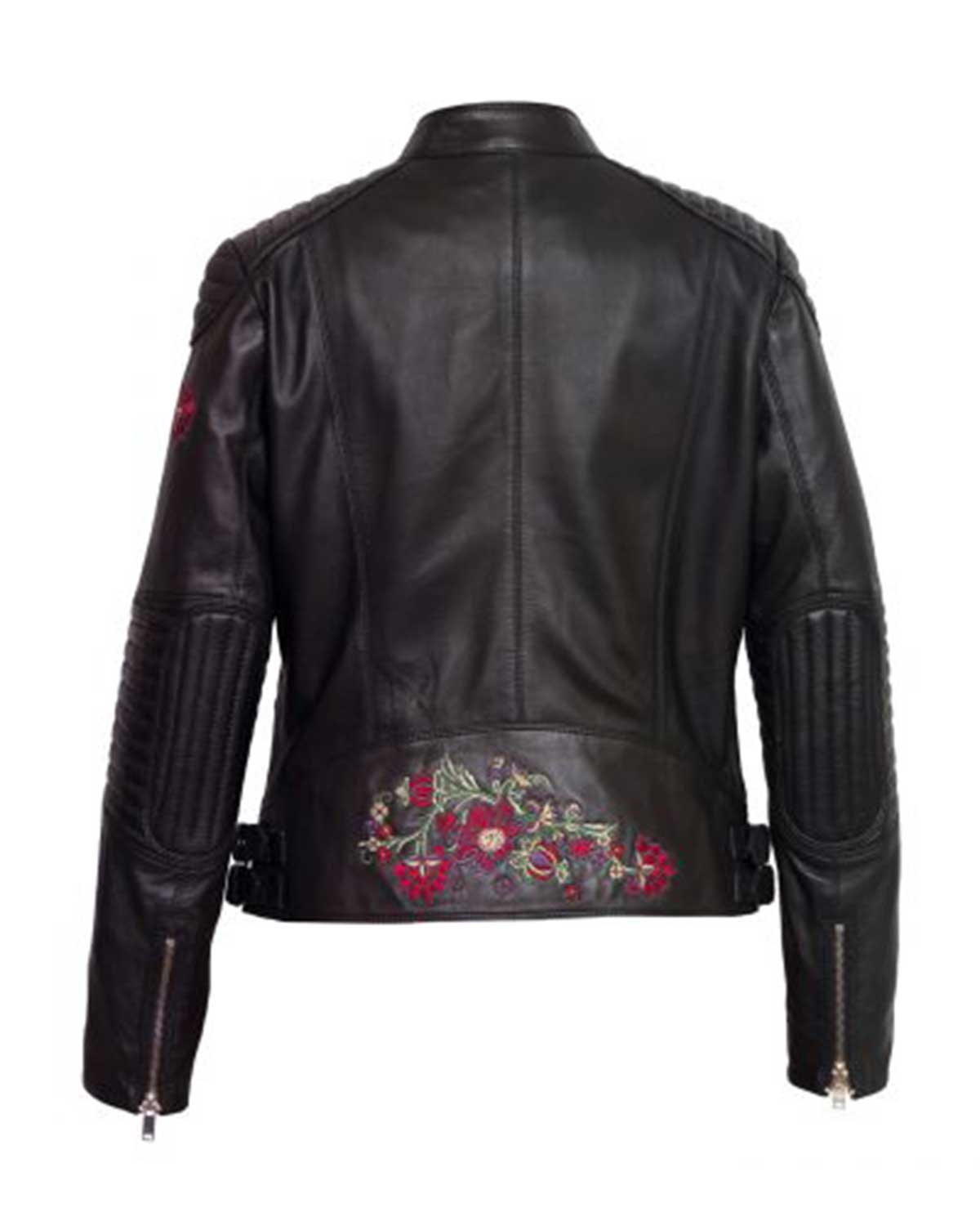 Black Embroidered Biker Women’s Leather Jacket