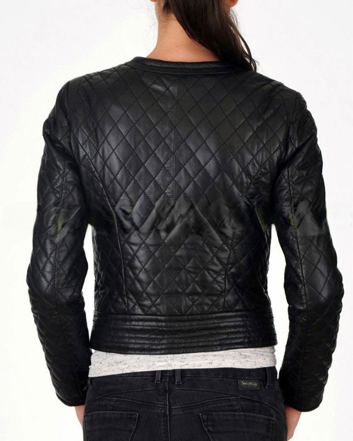 Women Slim Fit Black Quilted Biker Jacket