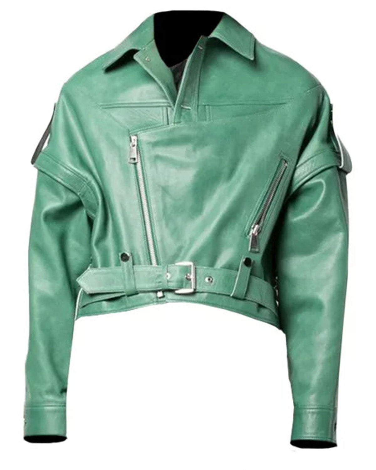 Womens Green Leather Biker Jacket