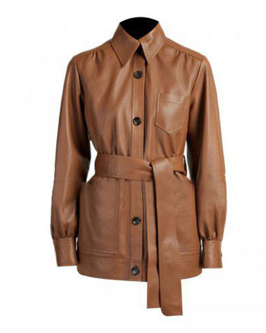 MotorCycleJackets Womens Brown Short Belted Trench Coat