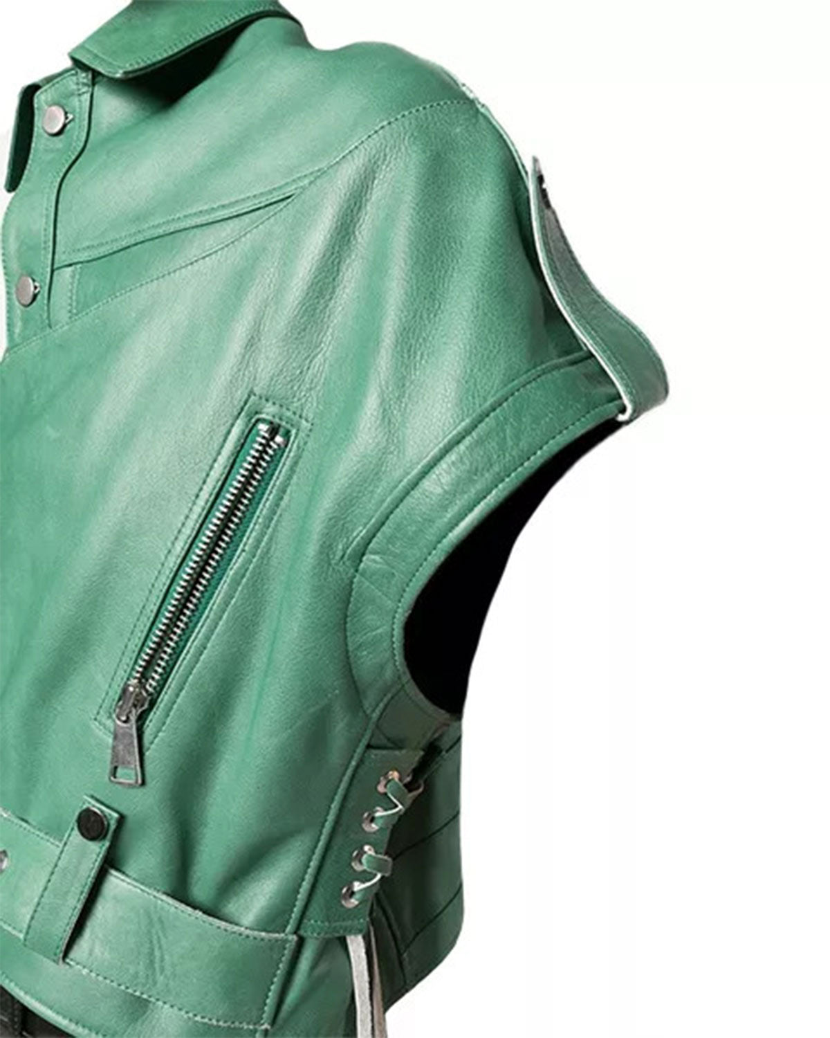 Womens Green Leather Biker Jacket
