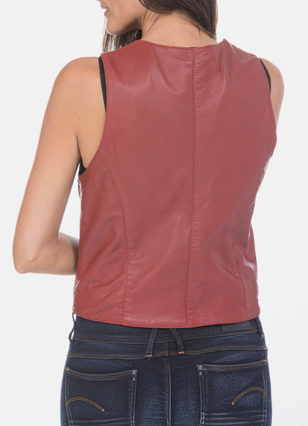 Womens Light Red Vintage Biker Leather Vest