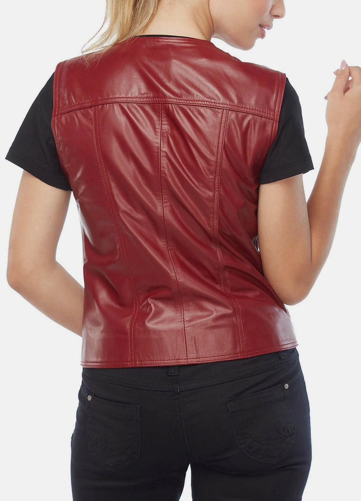 Womens Bright Red Biker Leather Vest
