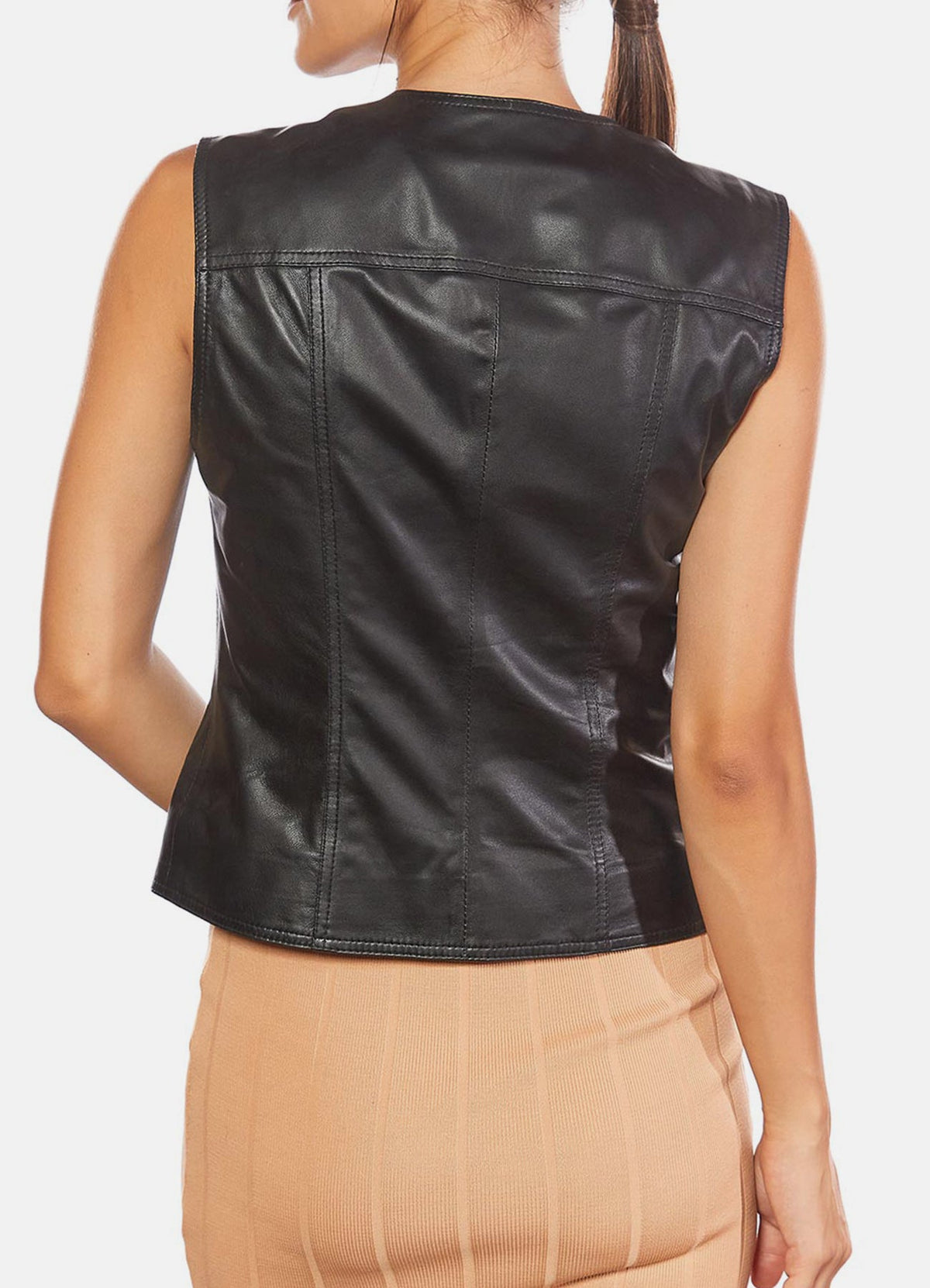 Womens Coal Black Biker Leather Vest