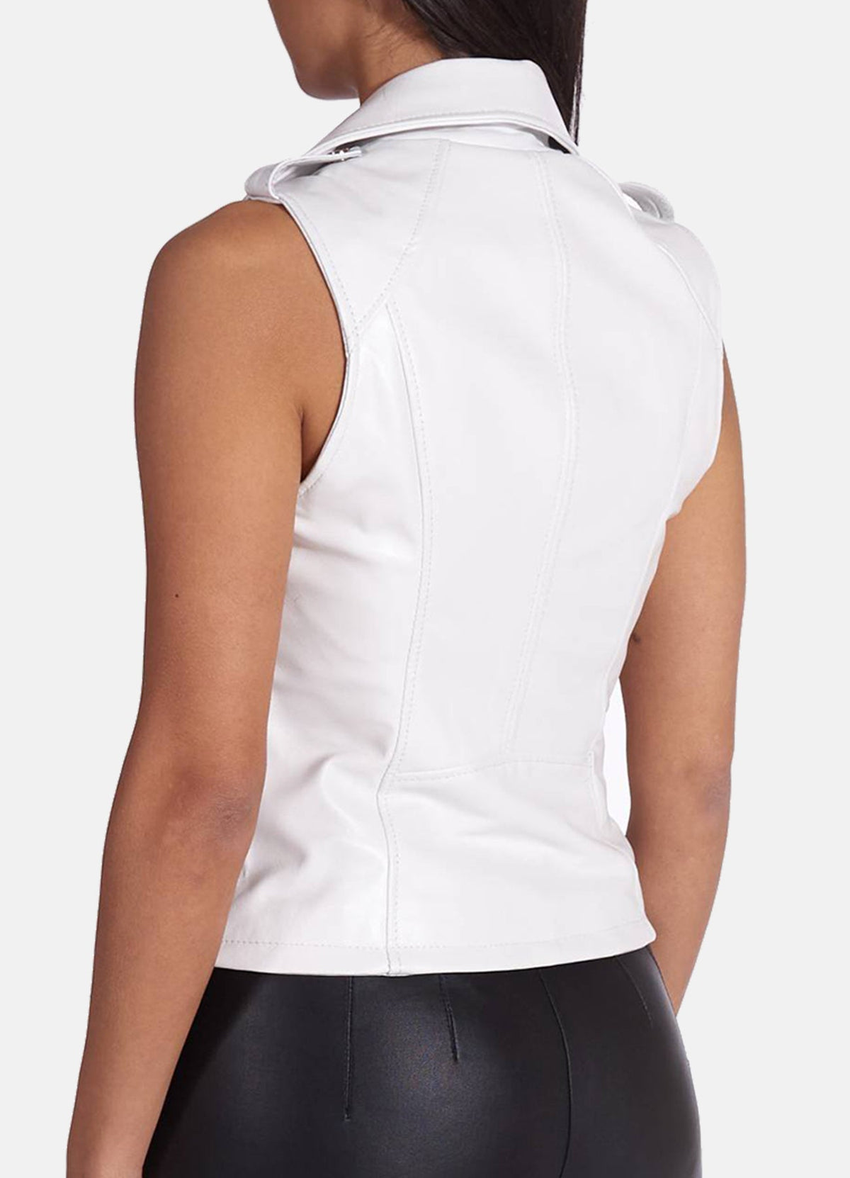 Womens Bright White Biker Leather Vest