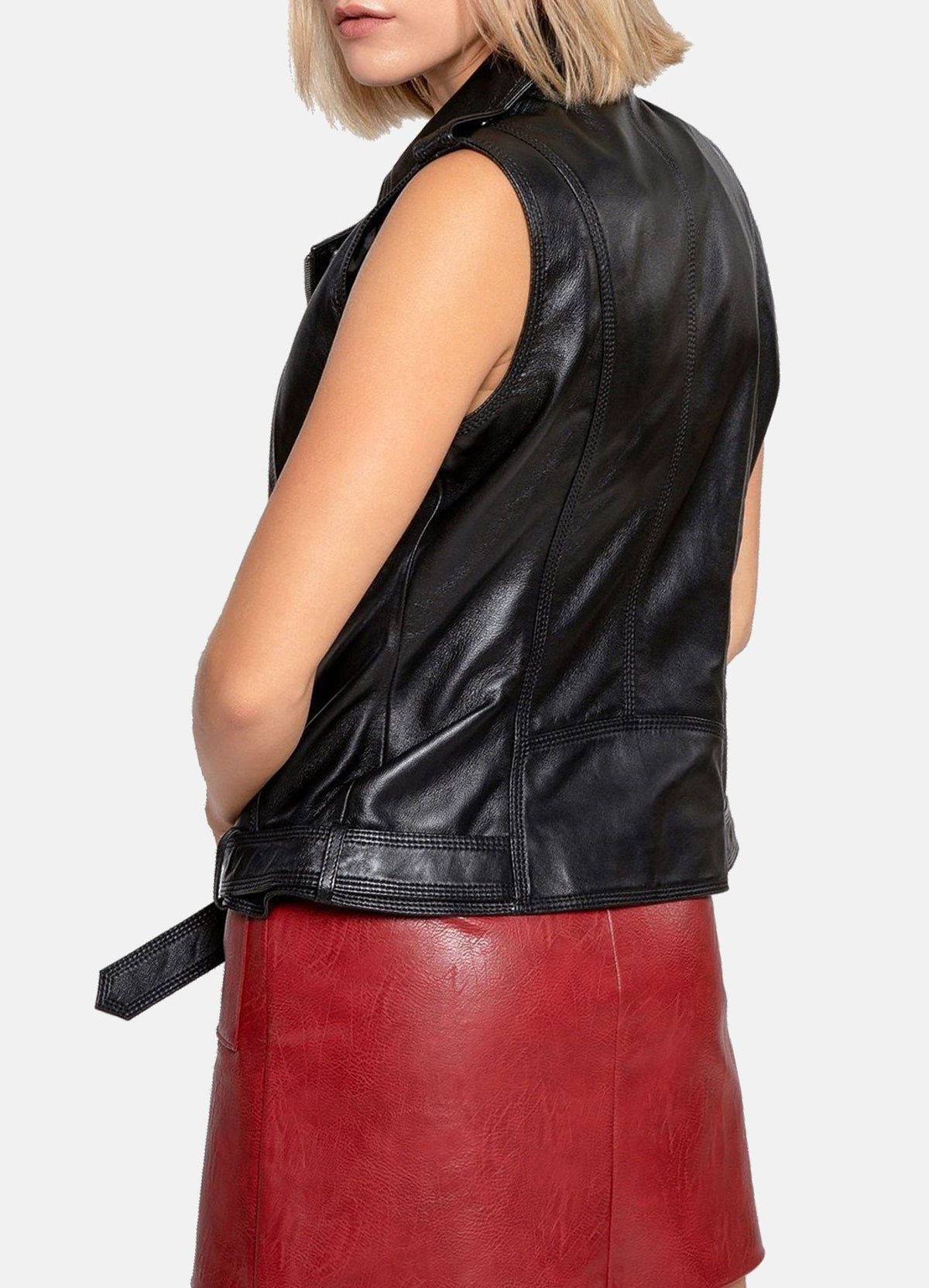 Womens Shiny Black Biker Leather Vest
