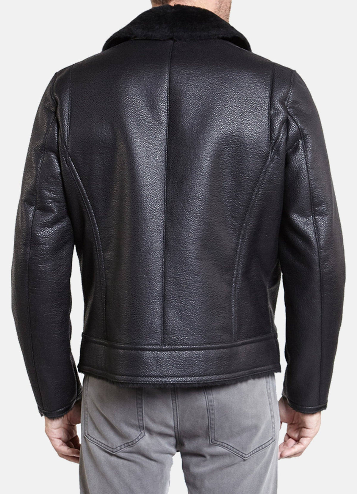 Mens Shiny Black Shearling Leather Jacket