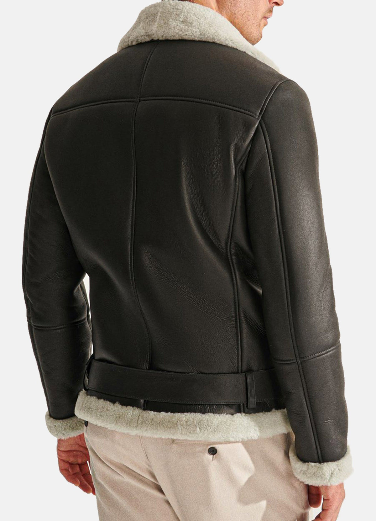 Mens Coal Black Shearling Leather Jacket