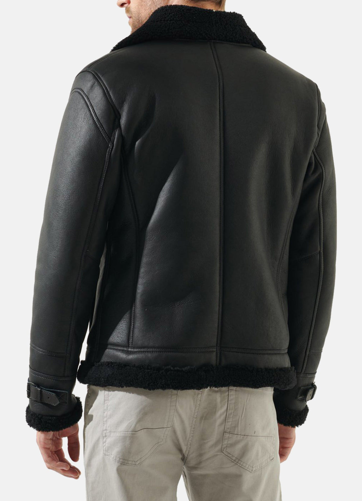 Mens Casual Black Shearling Leather Jacket