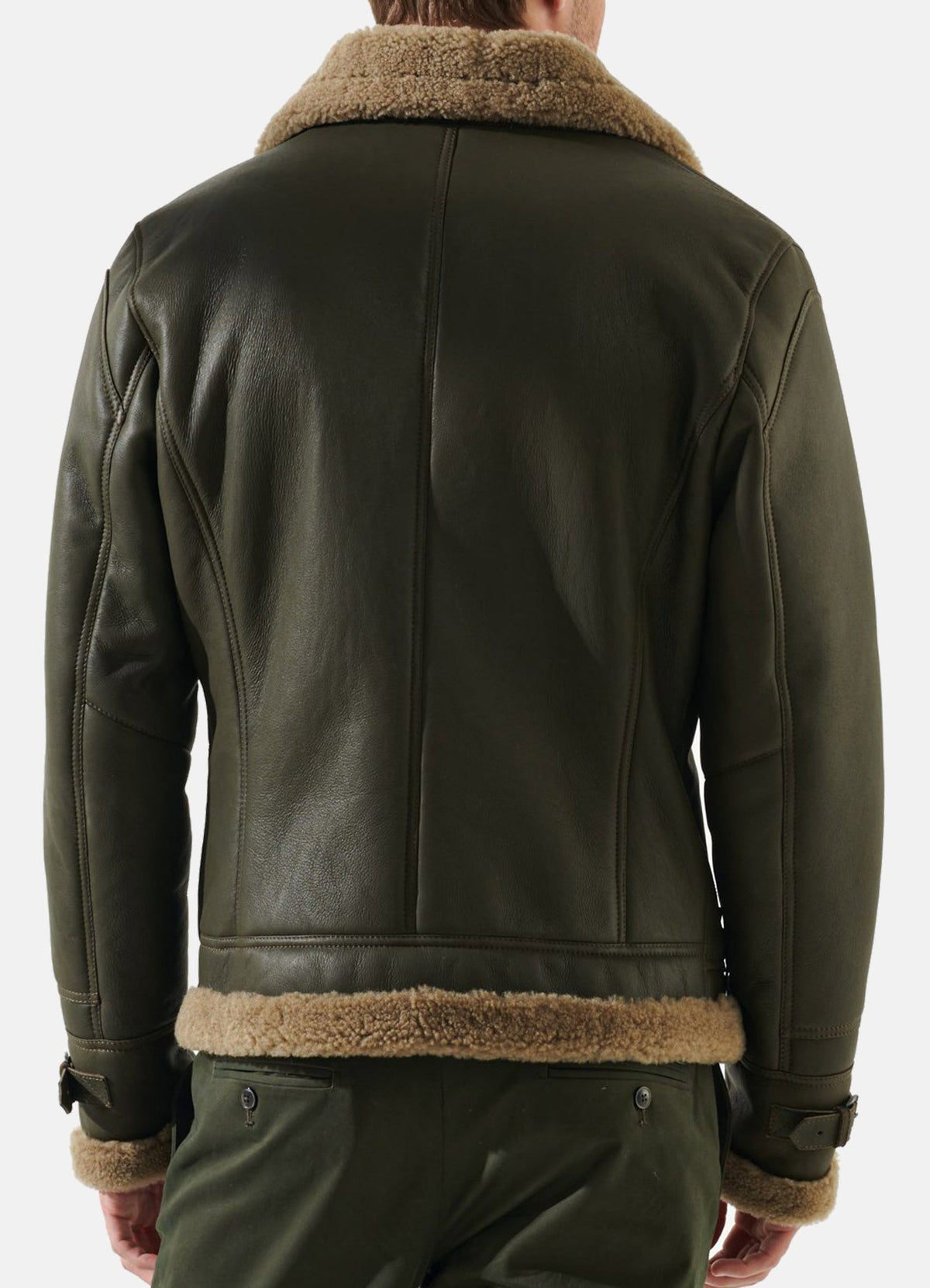 Mens Moss Green Shearling Leather Jacket