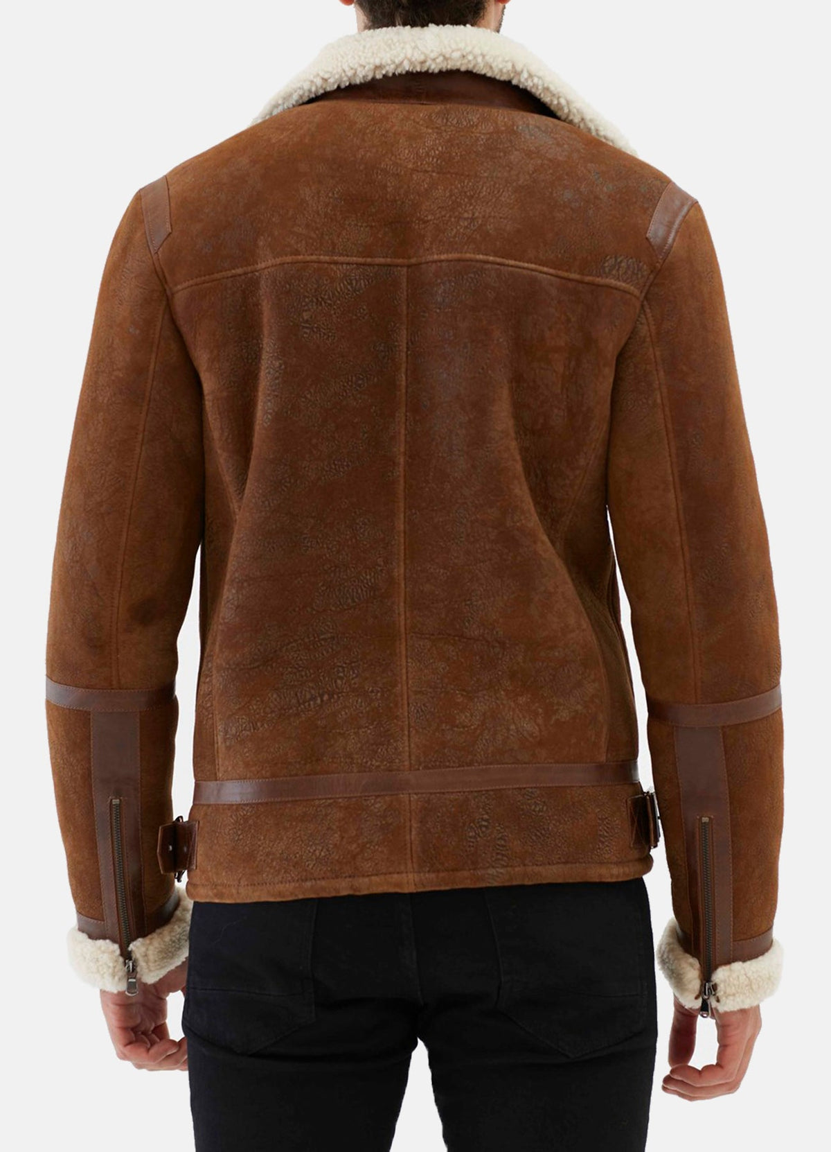 Mens Aviator Brown and White Shearling Leather Jacket