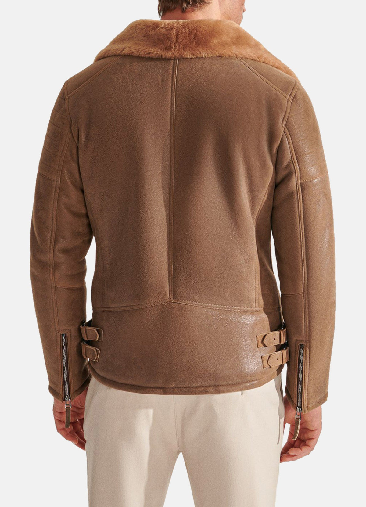Mens Soft Tan Shearling Leather Jacket