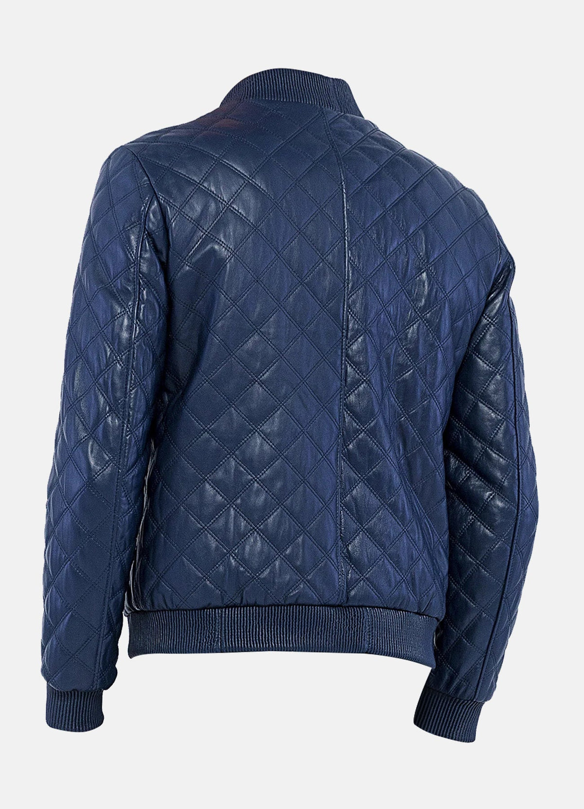 Mens Blue Quilted Leather Bomber Jacket