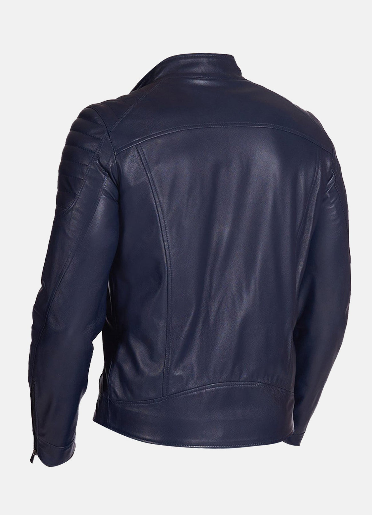 Mens Padded Shoulder Blue Biker Leather Jacket