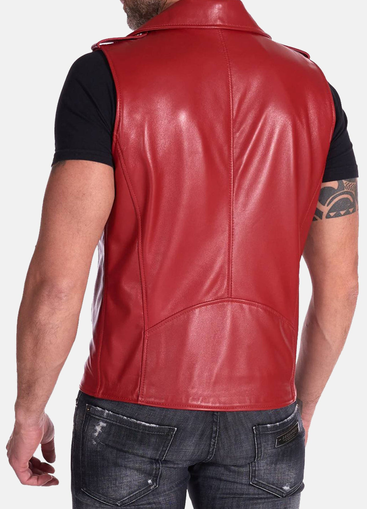 Mens Red Biker Leather Vest