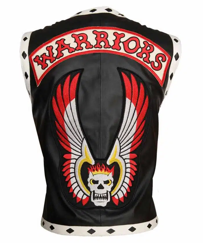 Black The Warriors Biker Leather Vest Costume