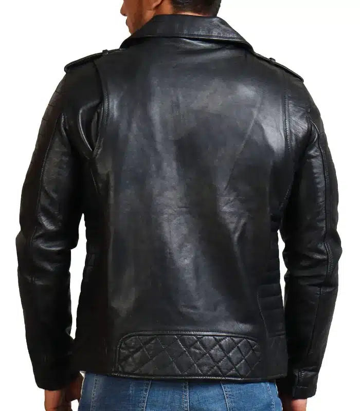 Boda Black Men Cowhide Biker Leather Jacket