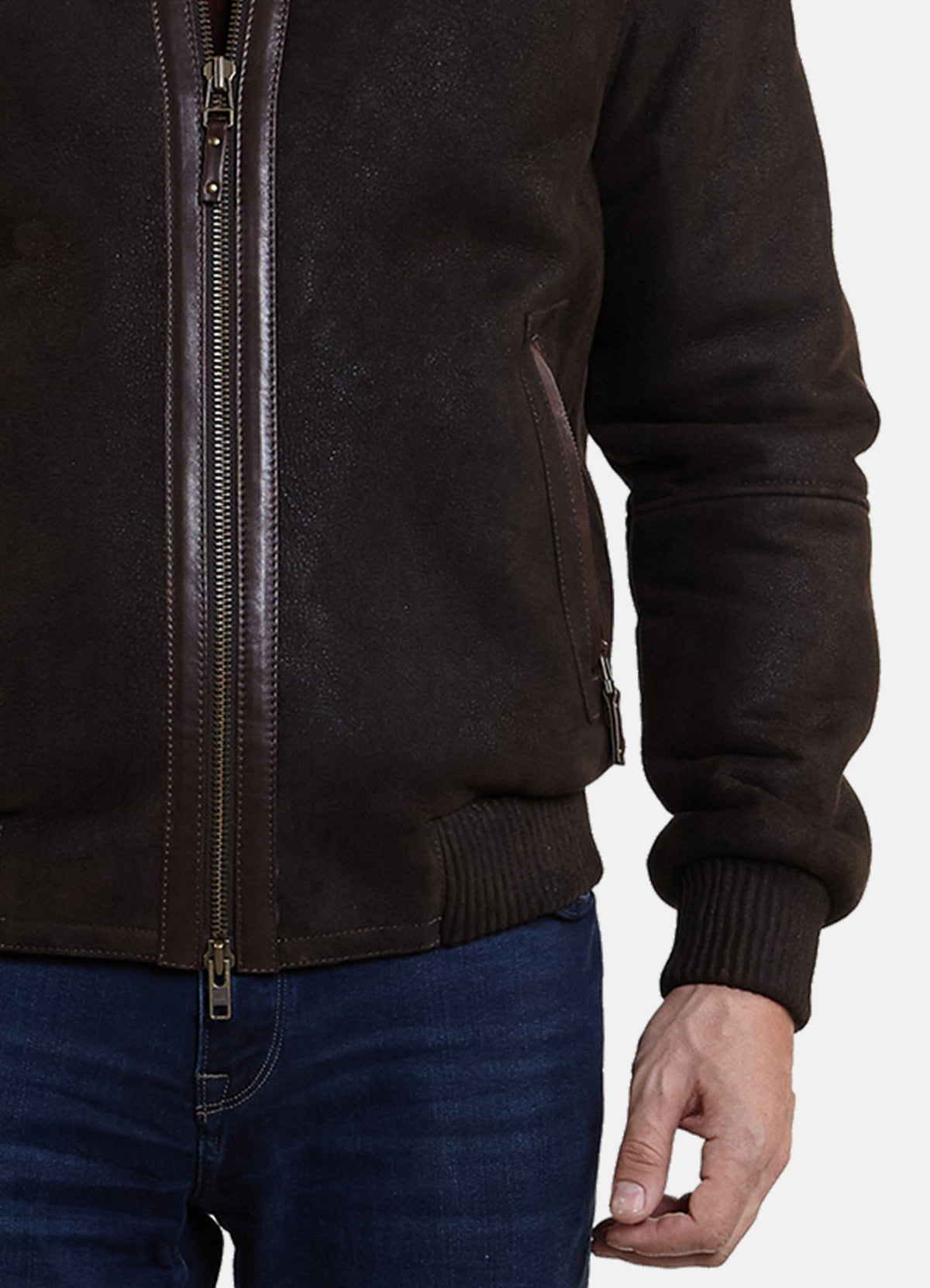 Mens Dark Brown Suede Shearling Leather Jacket