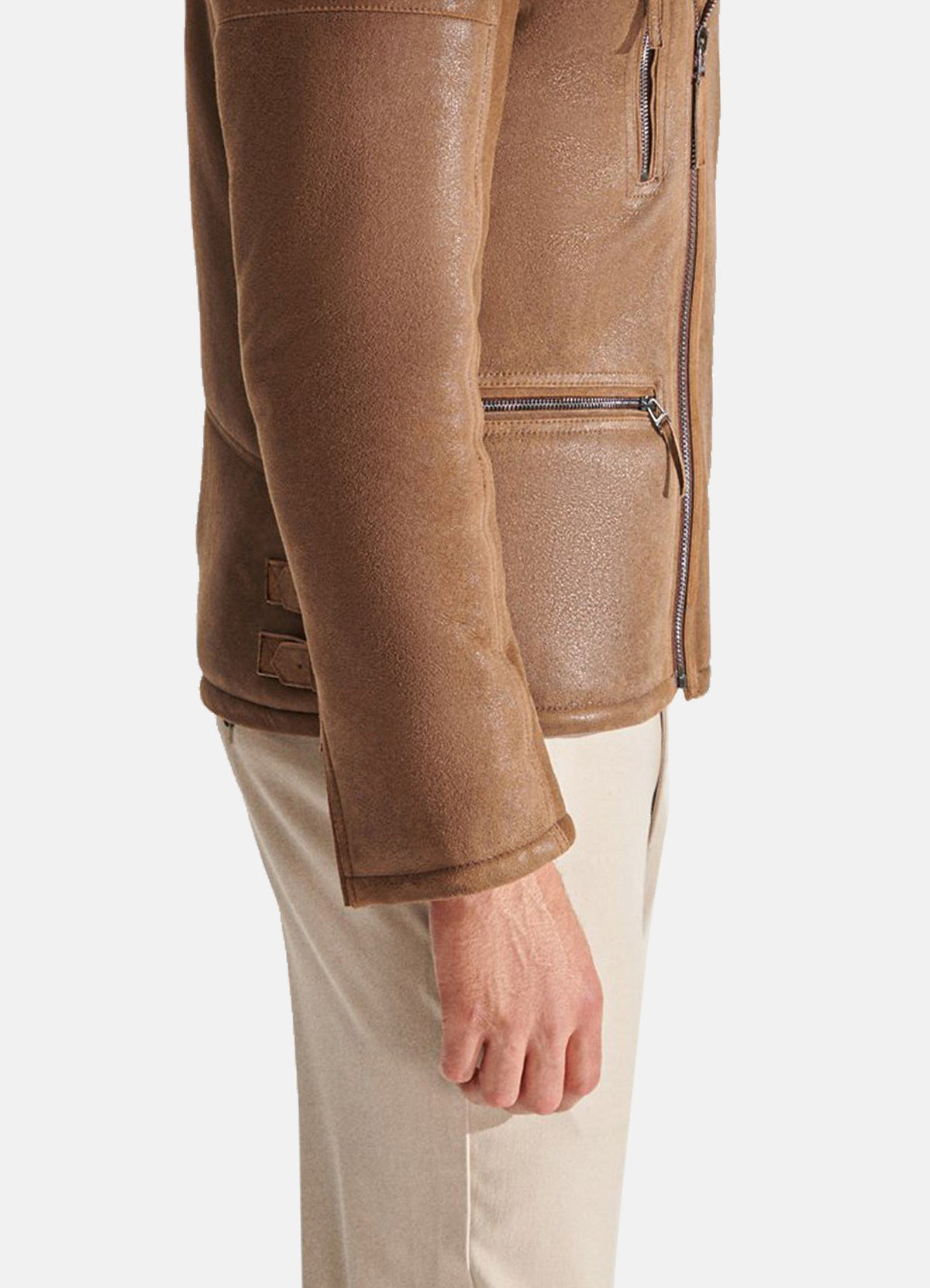Mens Soft Tan Shearling Leather Jacket