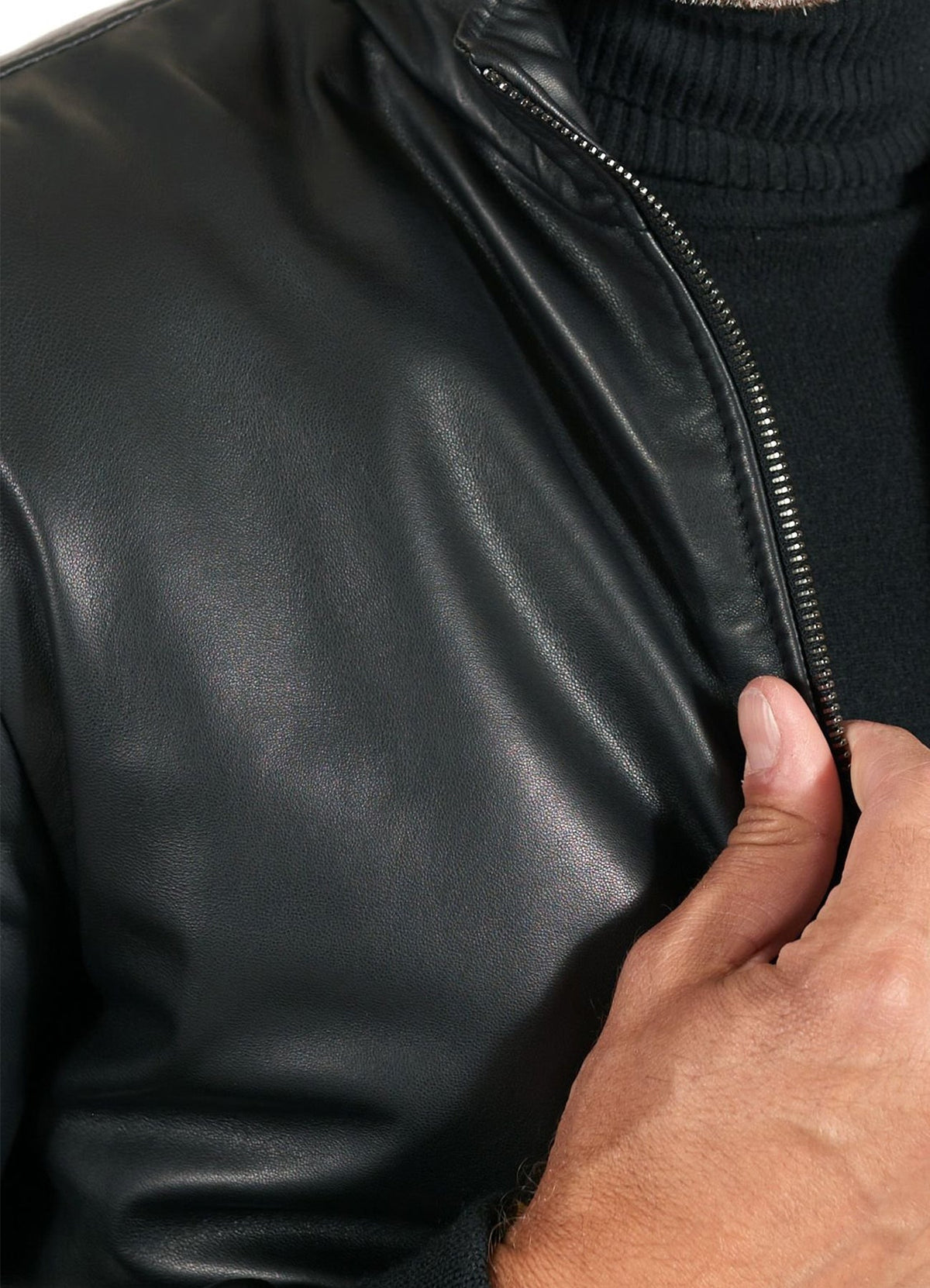 Mens Black Smooth Leather Bomber Jacket