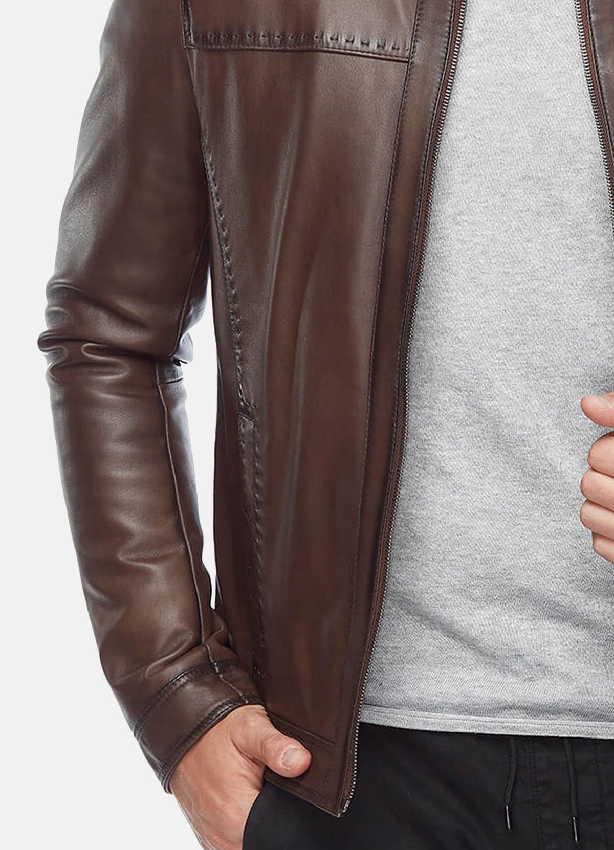 Mens Brown Stitched Style Classic Leather Jacket