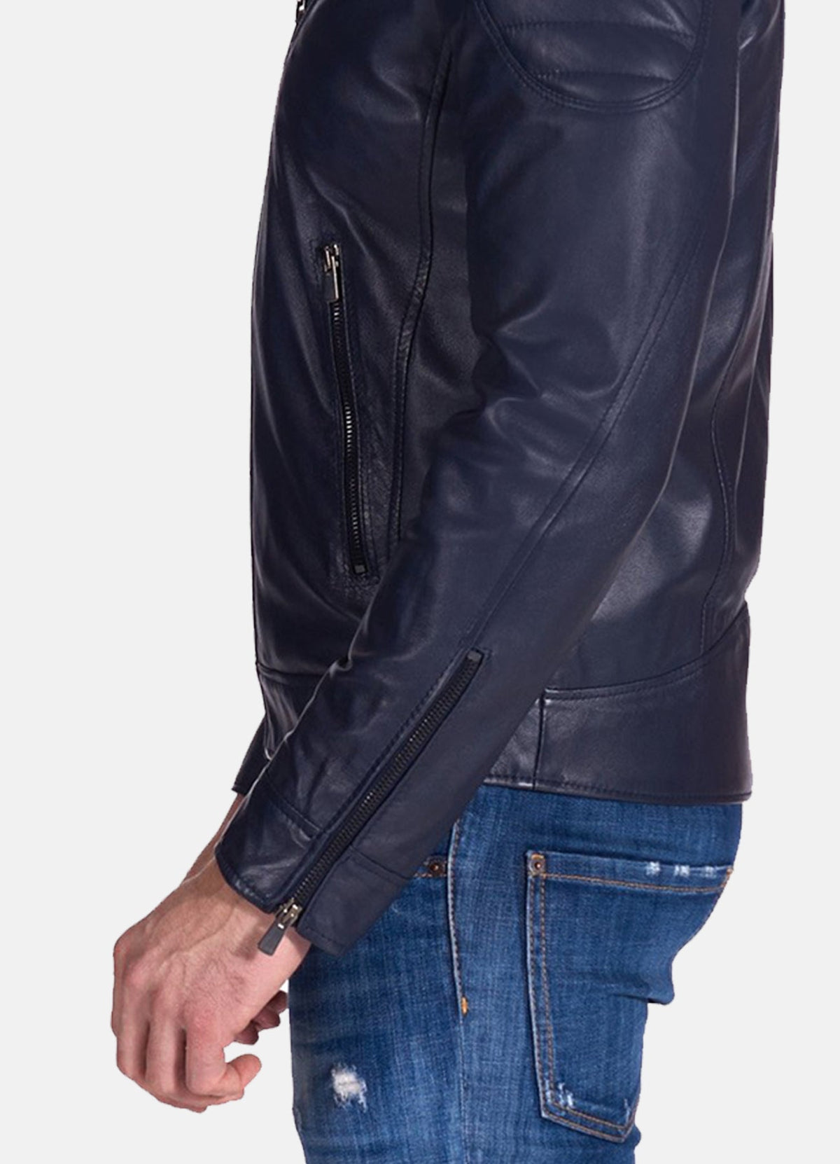 Mens Padded Shoulder Blue Biker Leather Jacket