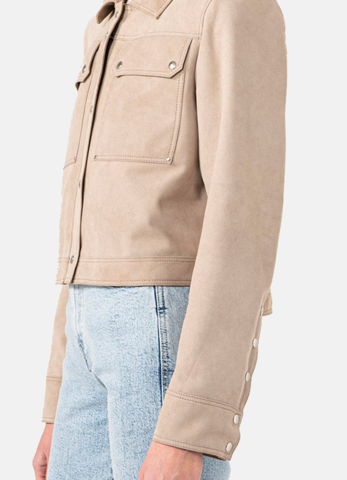 Womens Beige Denim Style Suede Leather Jacket