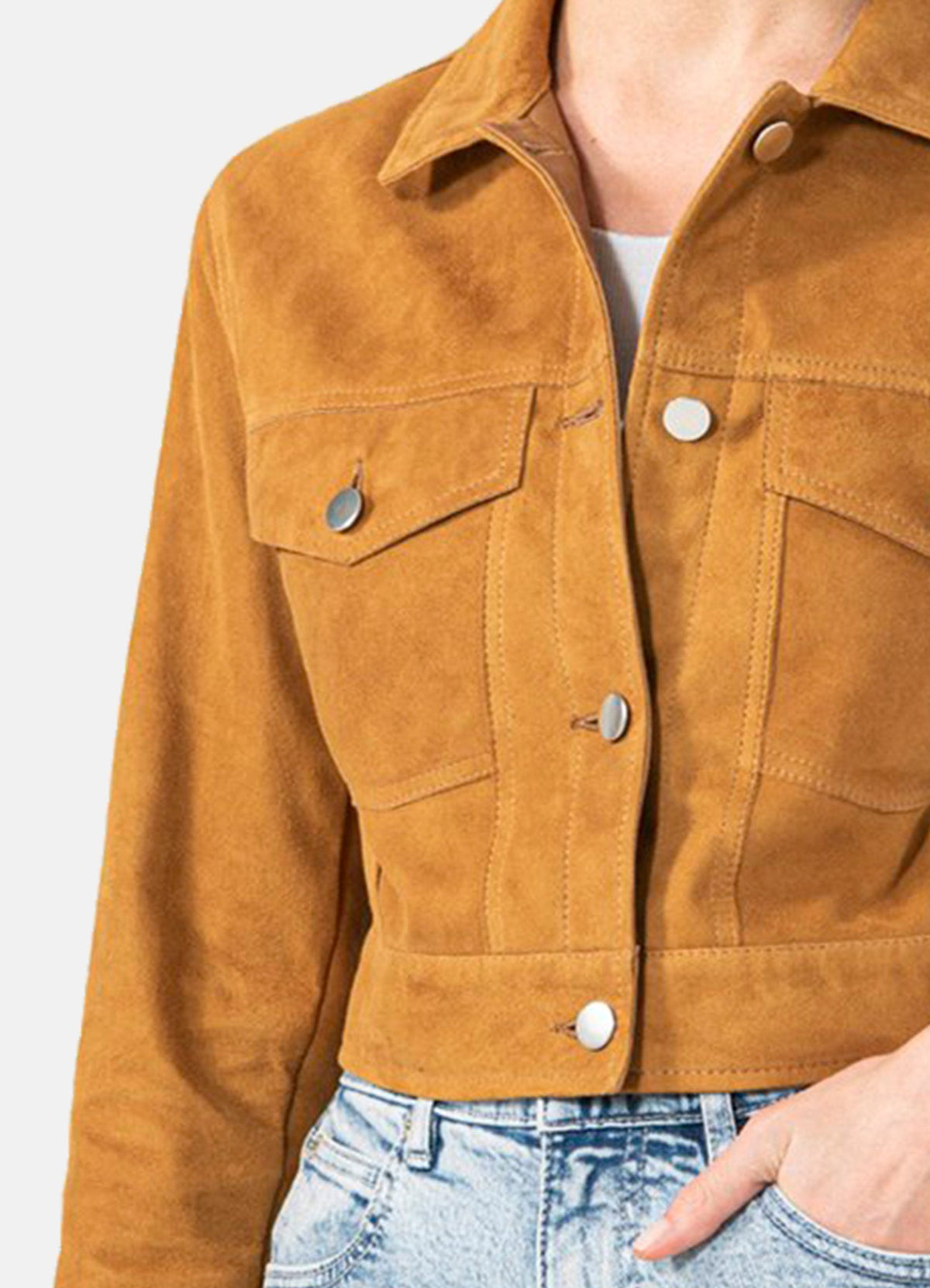 Womens TAN Denim Style Suede Leather Jacket