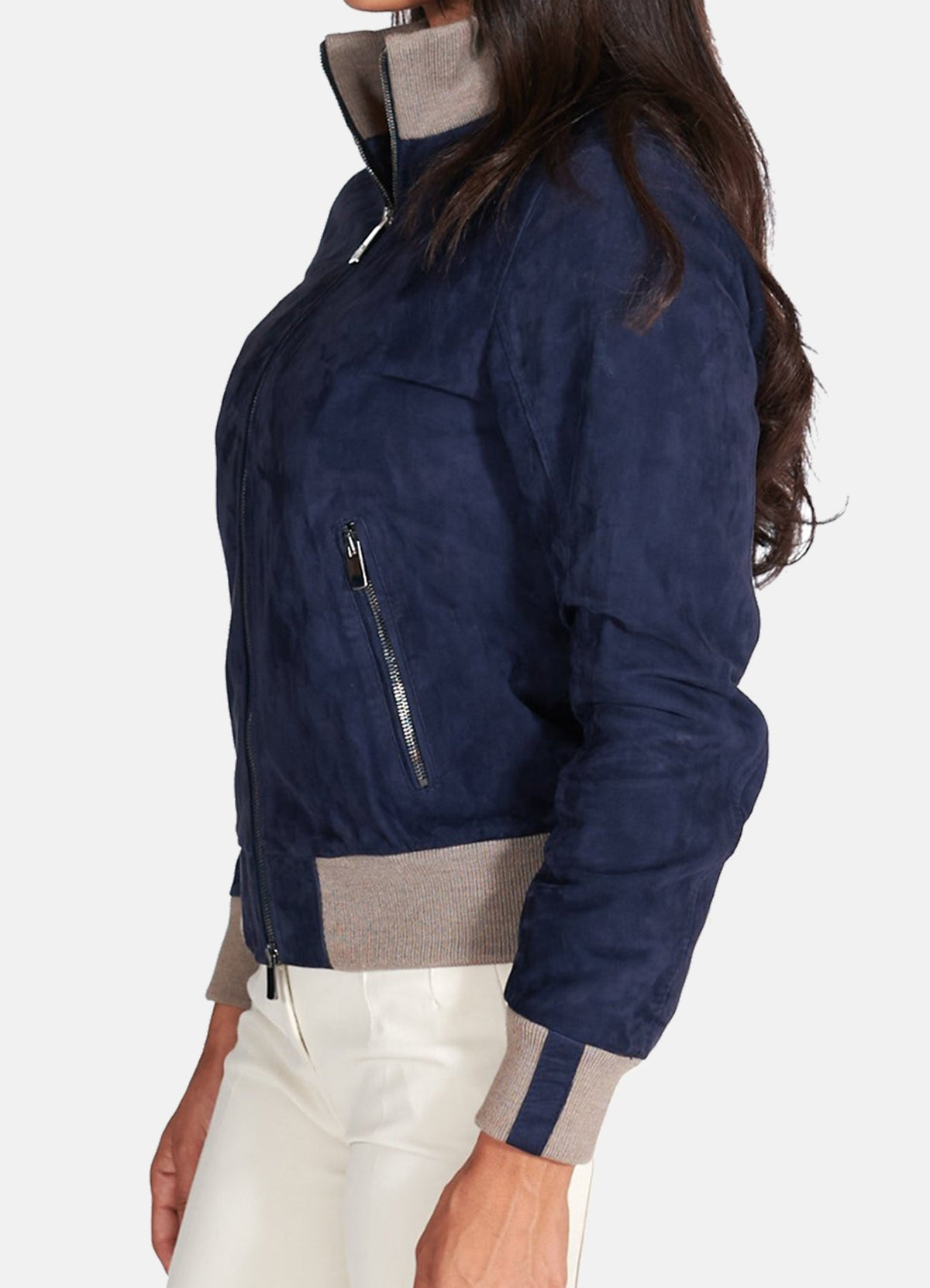 Womens Blue Slimfit Suede Leather Jacket