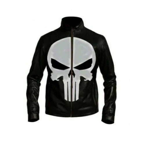 MotorCycleJackets Punisher Skull Head Black Leather Jacket