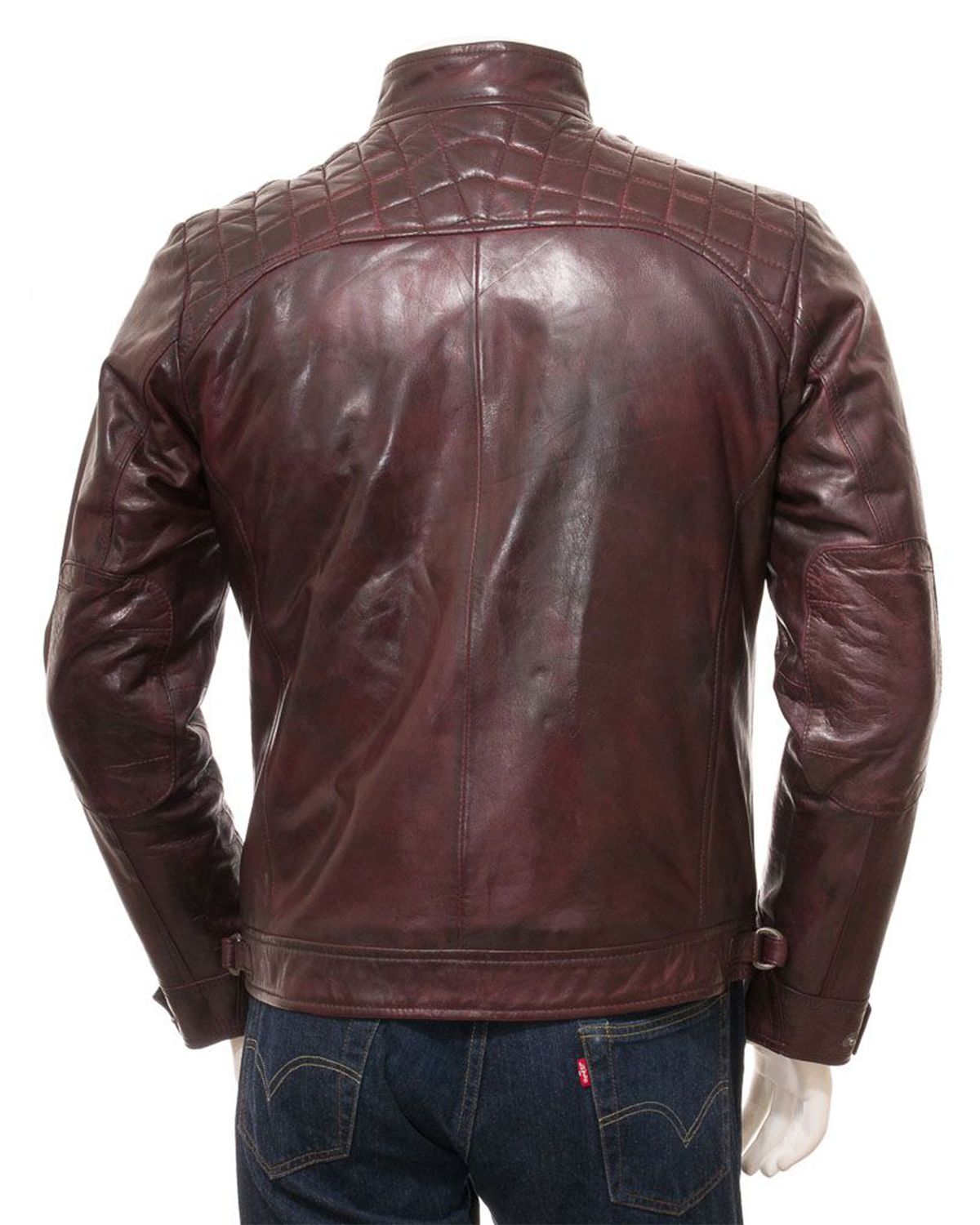 Men's Oxblood Quilted Shoulder Cafe Racer Biker Real Leather Jacket