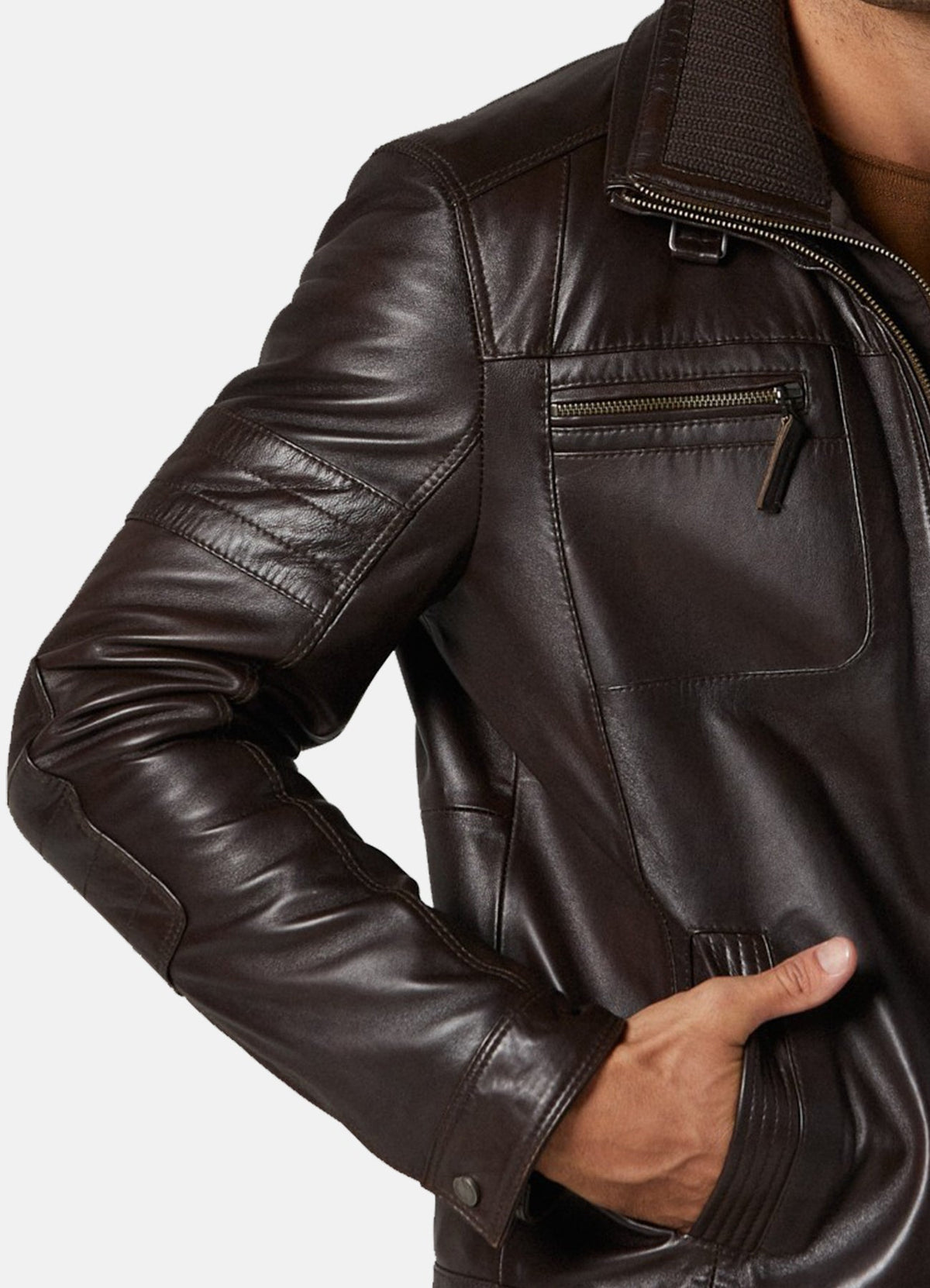 Mens Dark Brown Bomber Leather Jacket