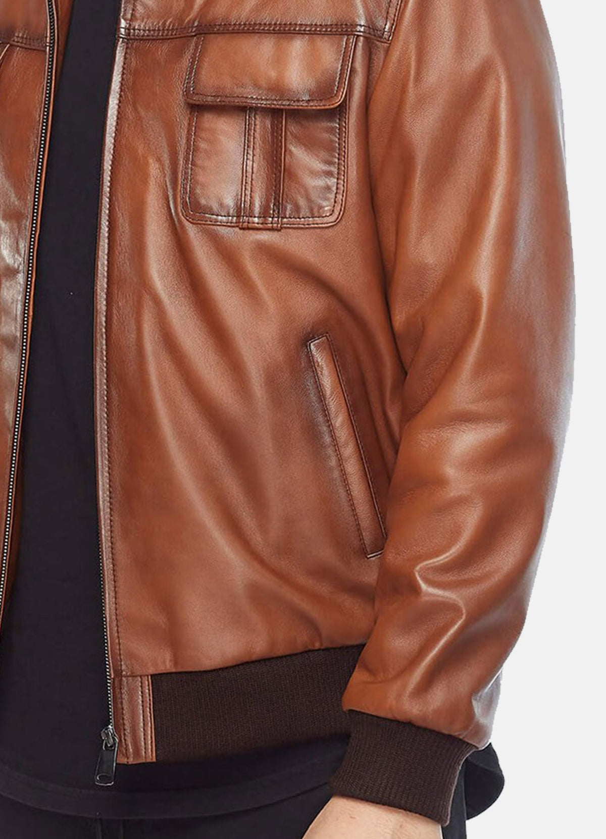 Mens Tan Classic Bomber Leather Jacket