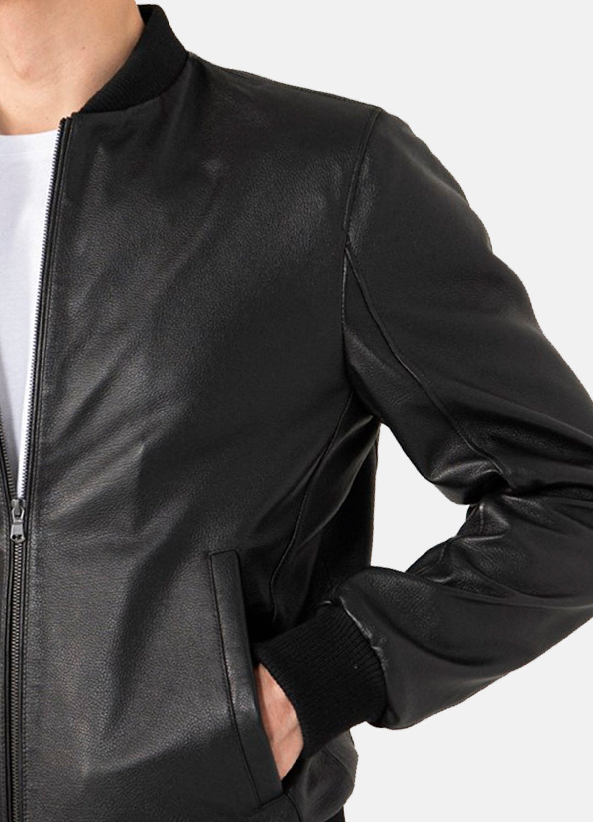 Mens Black Cow Leather Bomber Jacket