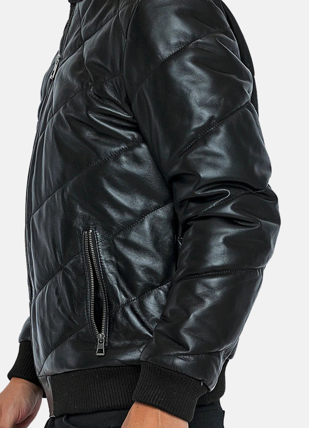 Mens Diamond Stitched Style Leather Bomber Jacket